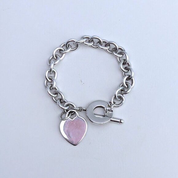 Tiffany & Co. Sterling Silver 925 Blank Heart Tag Toggle Charm Rolo Bracelet P - Picture 2 of 8